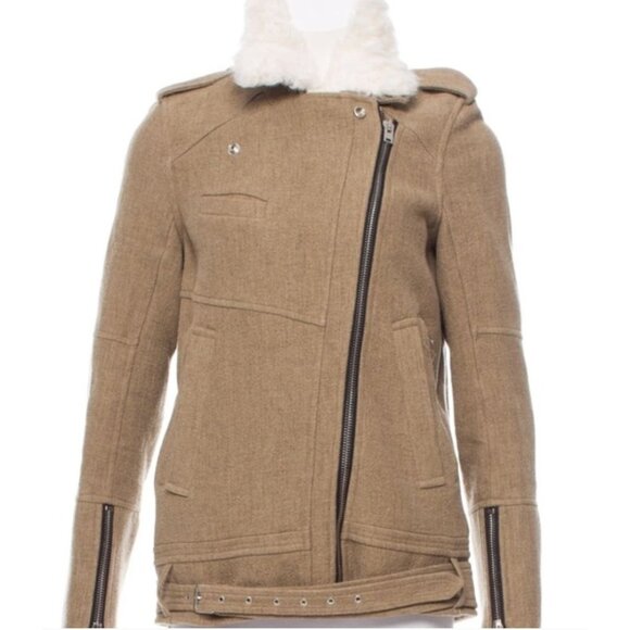 IRO Cidji Shearling Moto Jacket in Brown Wool Blend - Size 2 - Picture 2 of 10